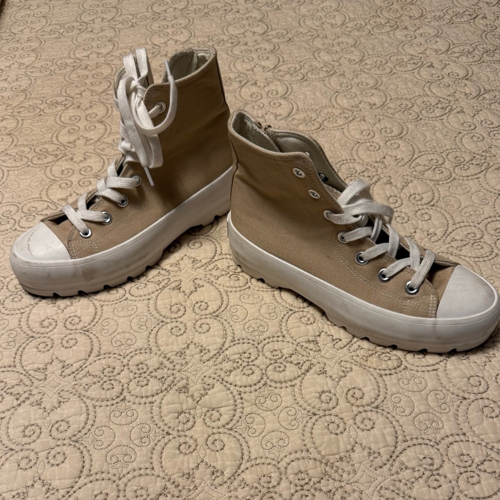 High-Top Canvas Sneakers with White Soles